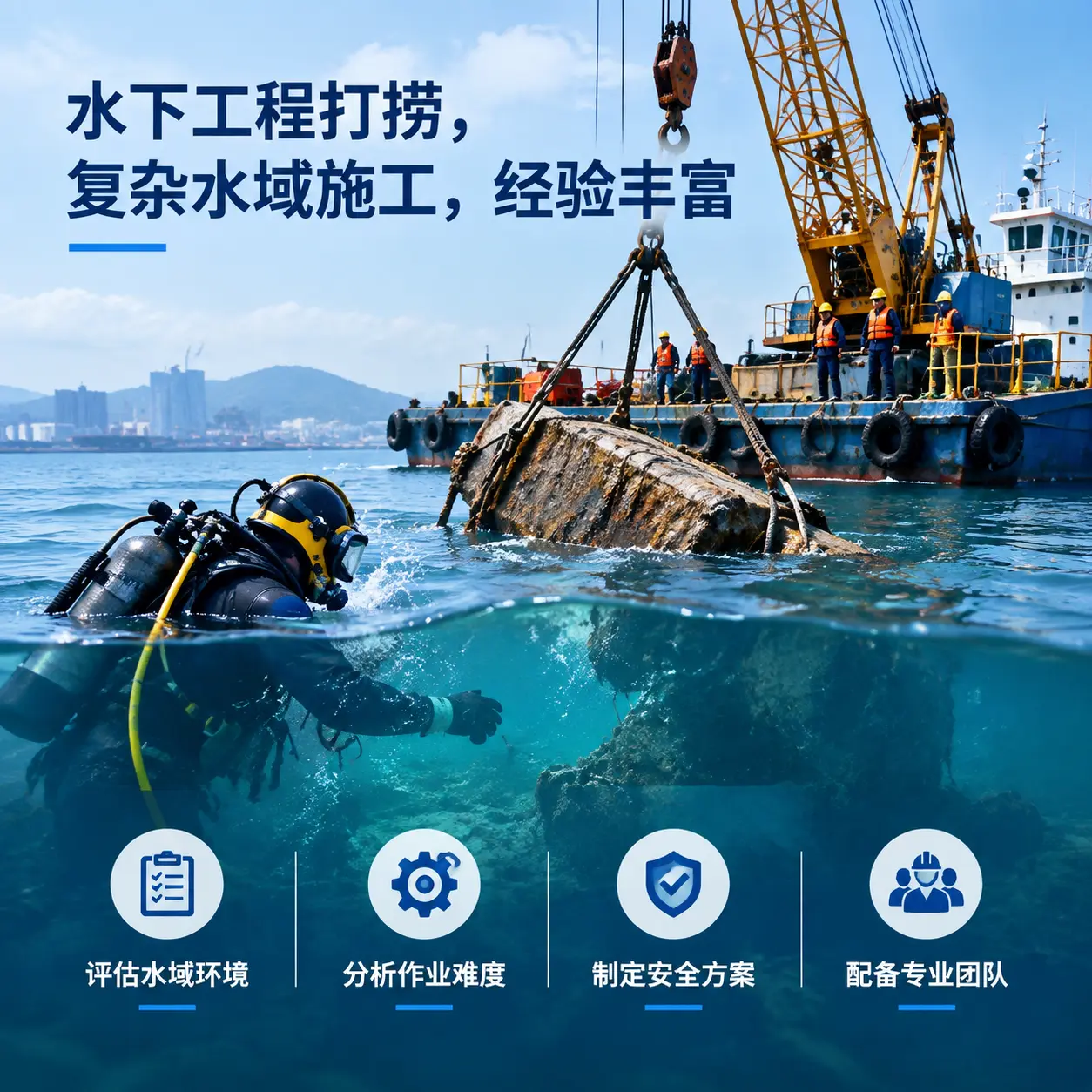 水下工程打捞，复杂水域施工，经验丰富德钦
